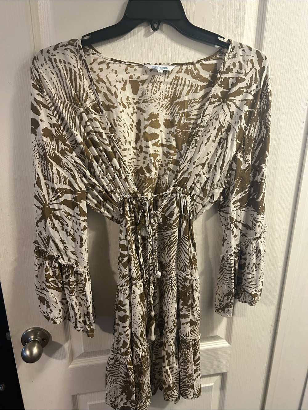 blue island Beige and White Printed Tie-Front Tunic